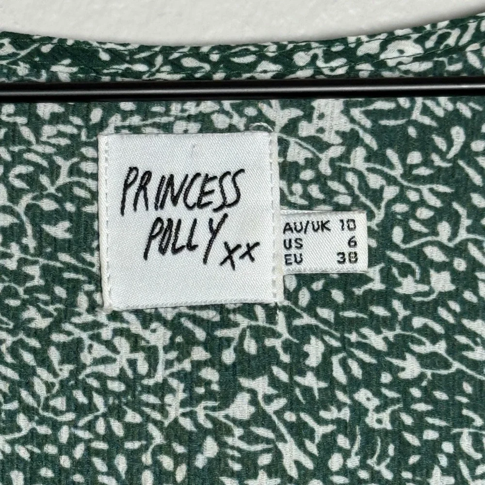 Princess Polly Womens Mini Shirt Dress 6 Green Floral Button Up Brunch‎ Flowy - Picture 3 of 10